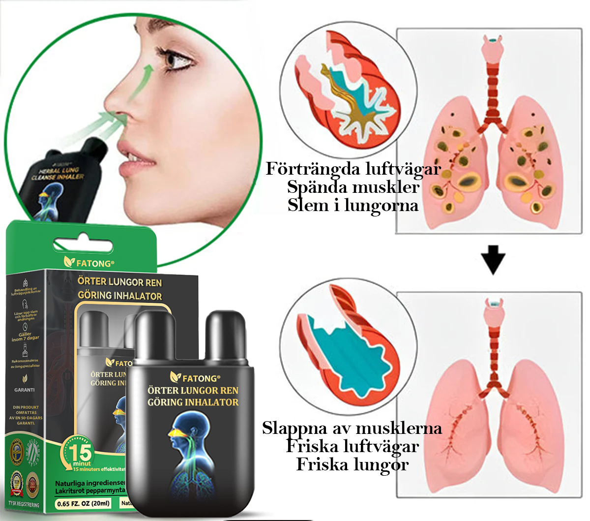 🫁🍃Officiell butik: FATONG® Örter Lungor Rengöring Inhalator (🍃💝 Hosta, väsande andning, andnöd, slem, täppt näsa, bronkit, bronkit, allergisymtom, lungbesvär💝)